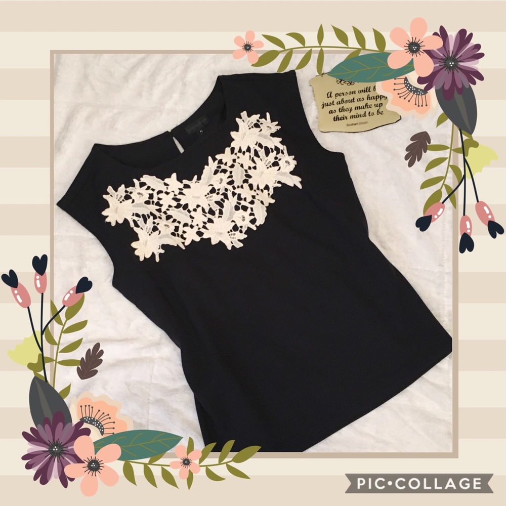 Worthington Blouse with  Flower Appliqué